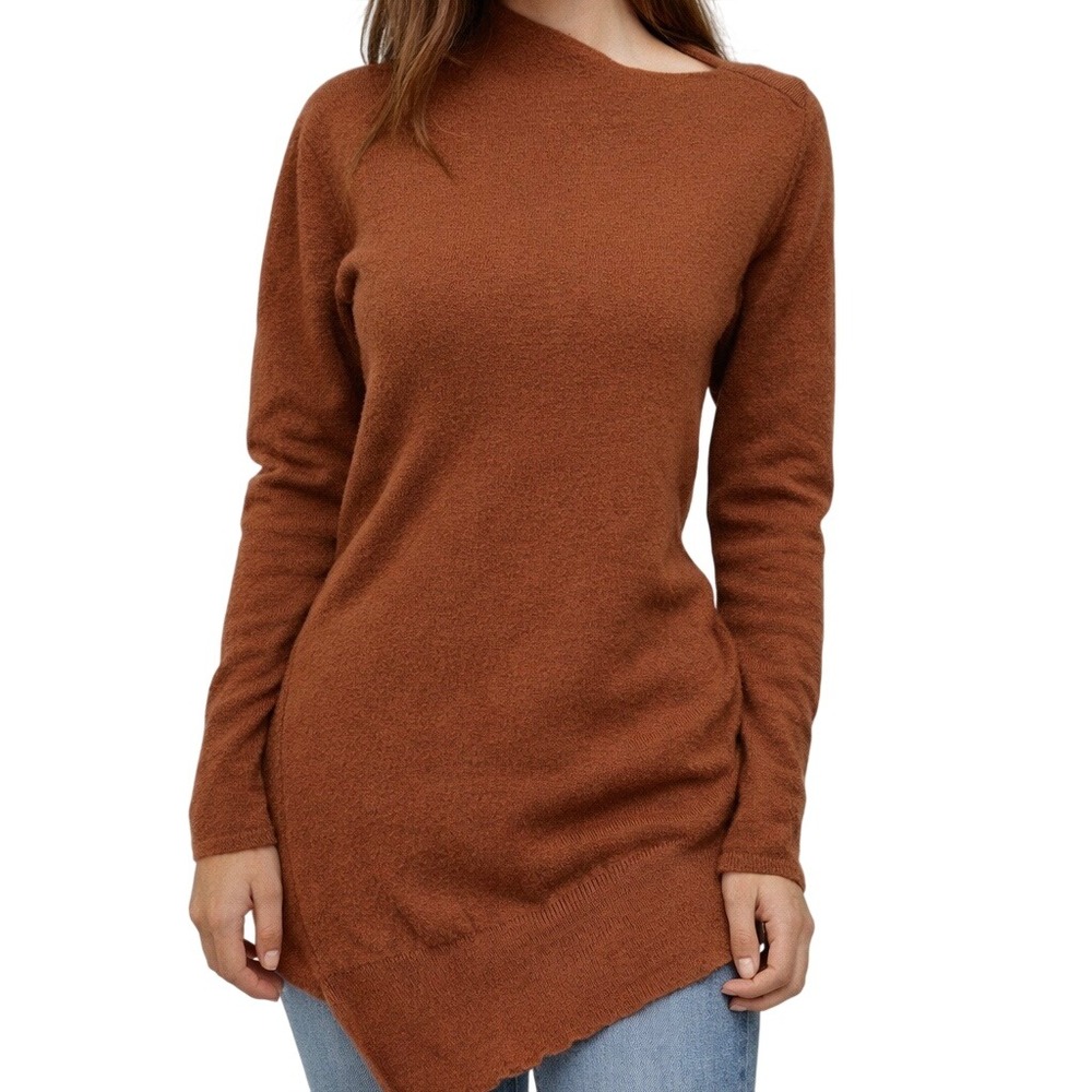 By‎ Malene Birger Ackia Tunic Sweater Asymmetric Merino Wool Burnt Orange Sz XE